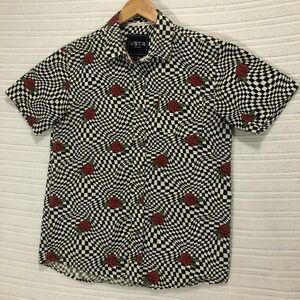 VSTR Rose Print Shirt - Checkered Button Down Short Sleeve - Size M‎